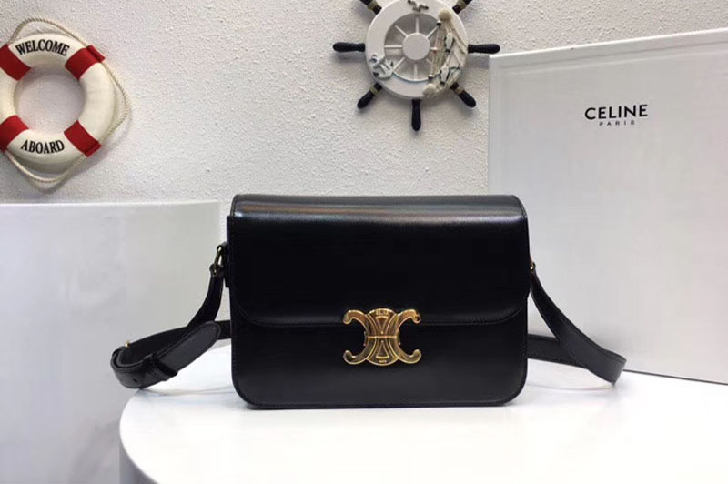 Replica Celine Medium Triomphe Bags Black Shiny Calfskin