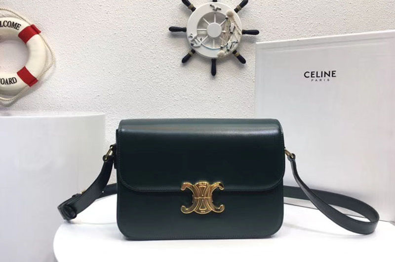 Replica Celine Medium Triomphe Bags Green Shiny Calfskin