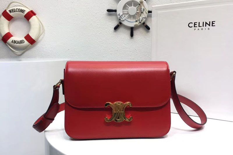 Replica Celine Medium Triomphe Bags Red Shiny Calfskin