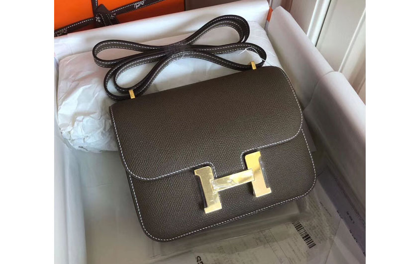 Replica Hermes Constance 19cm Bag Original Epsom Leather Gold Elephant Gray