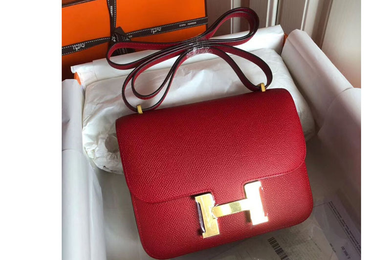 Replica Hermes Constance 19cm Bag Original Epsom Leather Gold Red