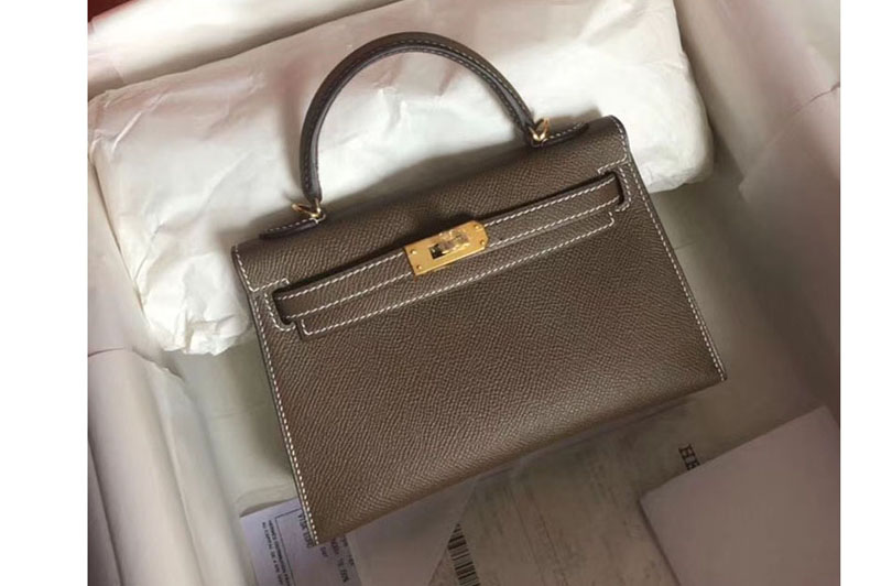 Replica Hermes 25cm Mini Kelly Tote Bags Original Epsom Leather Handmade Gold Gray