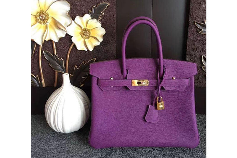 Replica Hermes Birkin 30 Tote Bags Original Togo Leather Handstitched Purple