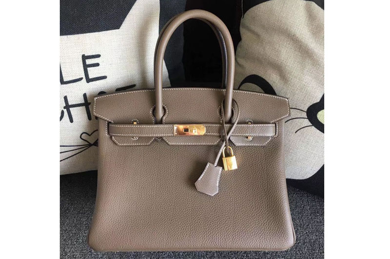 Replica Hermes Birkin 30 Tote Bags Original Togo Leather Handstitched Gray