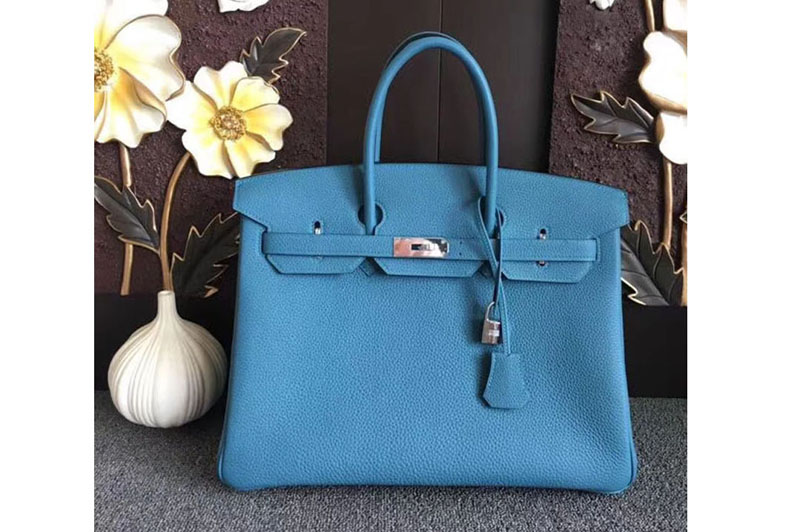 Replica Hermes Birkin 30 Tote Bags Original Togo Leather Handstitched Blue Jeans