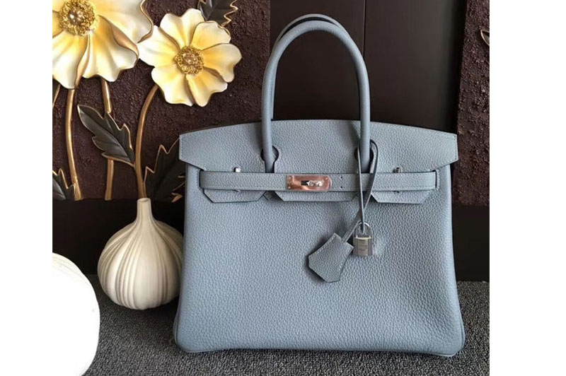 Replica Hermes Birkin 30 Tote Bags Original Togo Leather Handstitched Light Blue