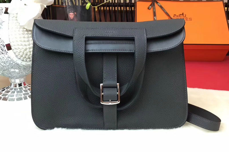 Replica Hermes Halzan 31 Bags Original Taurillon Leather Iron Grey