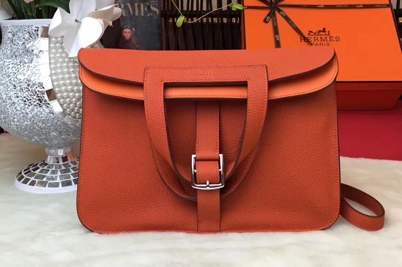 Replica Hermes Halzan 31 Bags Original Taurillon Leather Orange