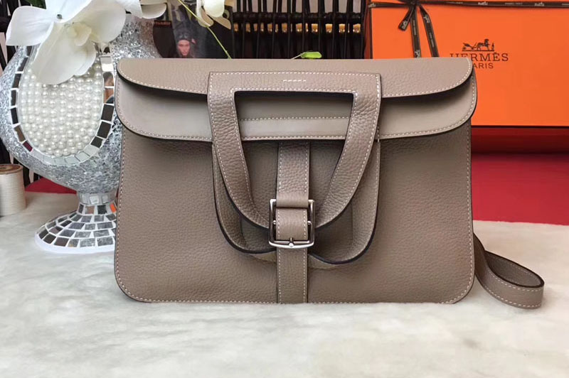 Replica Hermes Halzan 31 Bags Original Taurillon Leather Light Gray