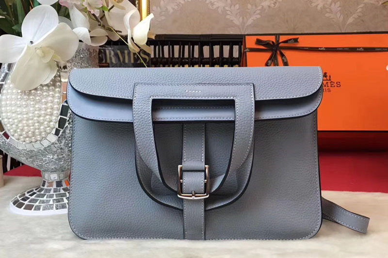 Replica Hermes Halzan 31 Bags Original Taurillon Leather Light Blue