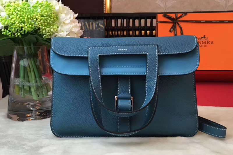 Replica Hermes Halzan 31 Bags Original Taurillon Leather Blue