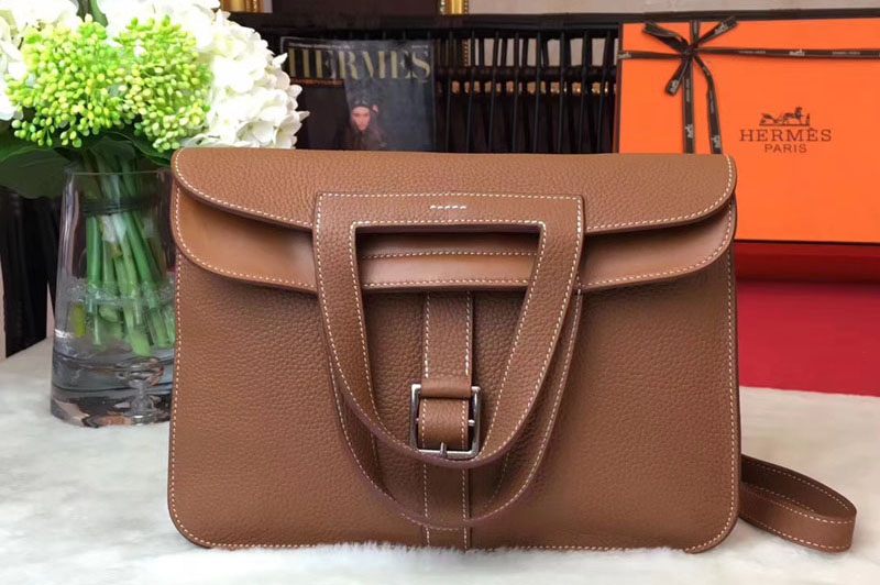 Replica Hermes Halzan 31 Bags Original Taurillon Leather Brown