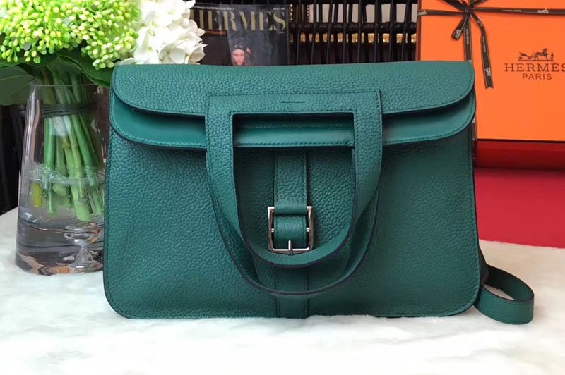 Replica Hermes Halzan 31 Bags Original Taurillon Leather Green