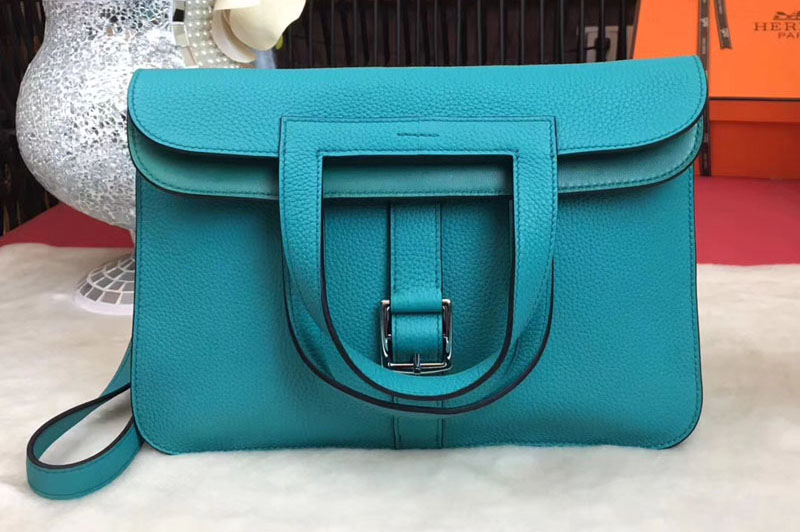 Replica Hermes Halzan 31 Bags Original Taurillon Leather Blue