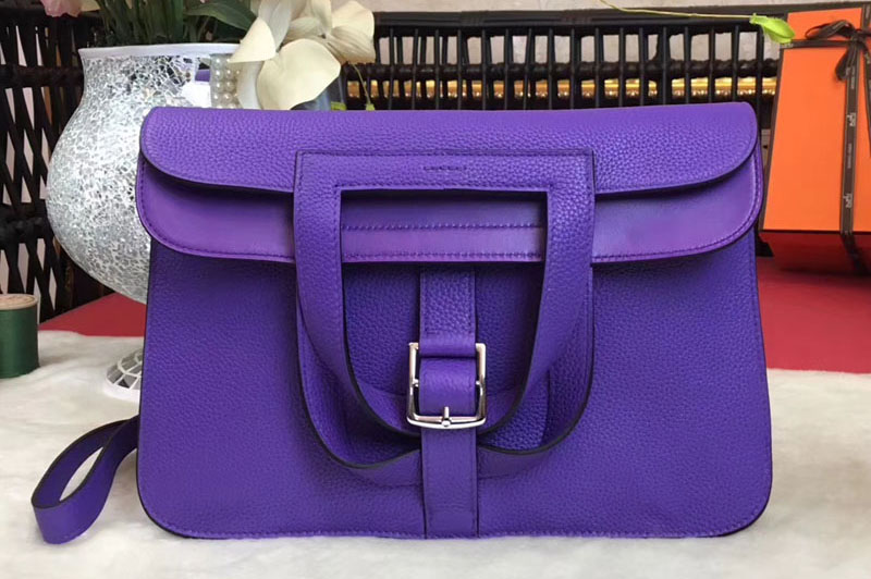 Replica Hermes Halzan 31 Bags Original Taurillon Leather Purple