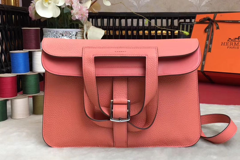 Replica Hermes Halzan 31 Bags Original Taurillon Leather Pink