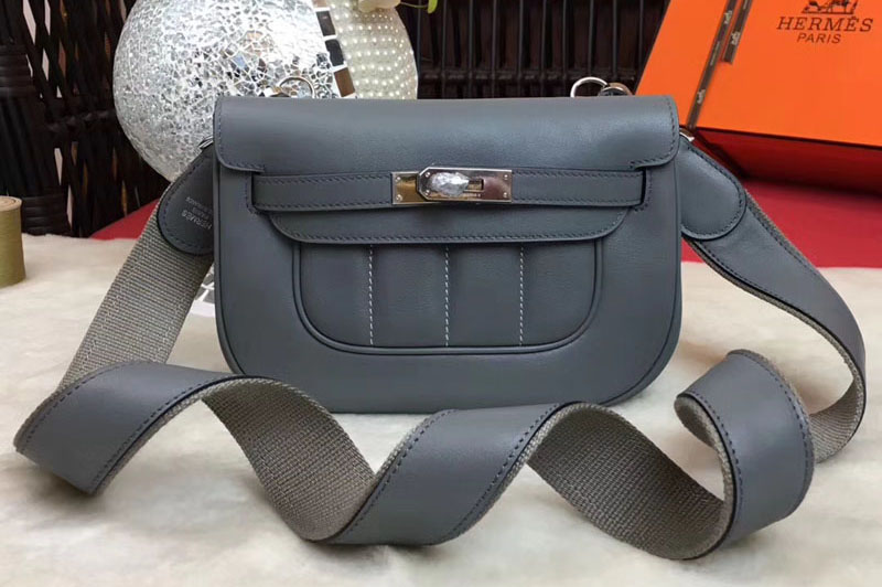 Replica Hermes Berline 20cm Original Swift Leather Bags Iron Grey