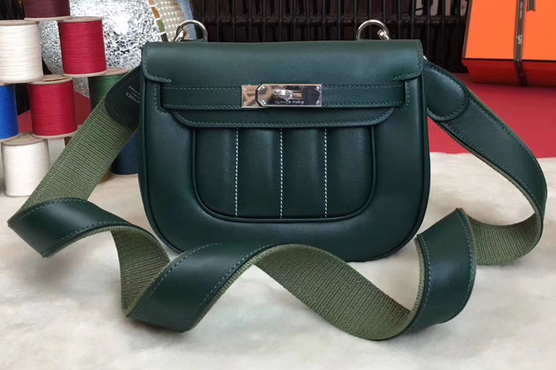 Replica Hermes Berline 20cm Original Swift Leather Bags Dark Green