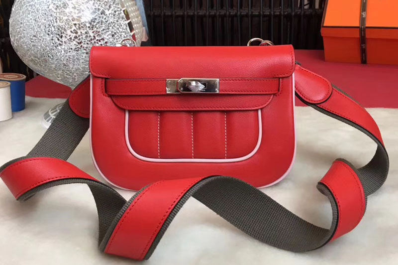 Replica Hermes Berline 20cm Original Swift Leather Bags Red/White