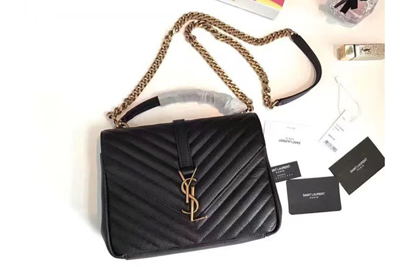 Replica Saint Laurent 392737 Classic Medium Monogram College Bags Black Leather Gold Chain