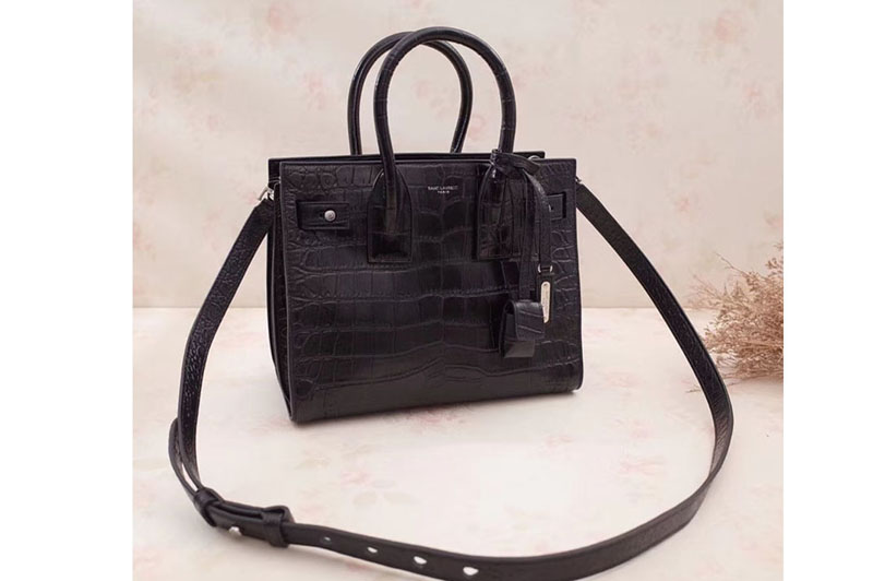 Replica Saint Laurent Medium Sac De Jour Souple Bag Crocodile Leather Print 477477 Black