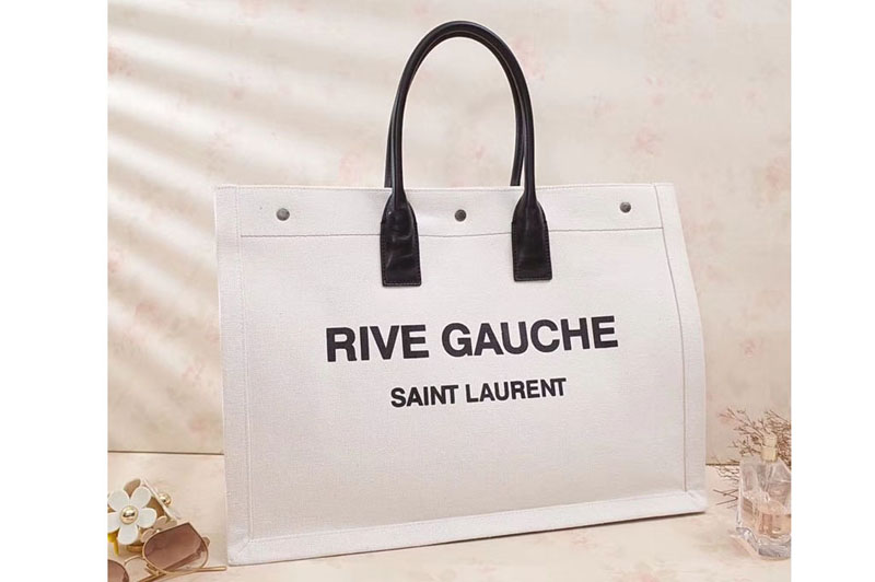 Replica Saint Laurent Rive Gauche Tote Bag In White Linen 499290