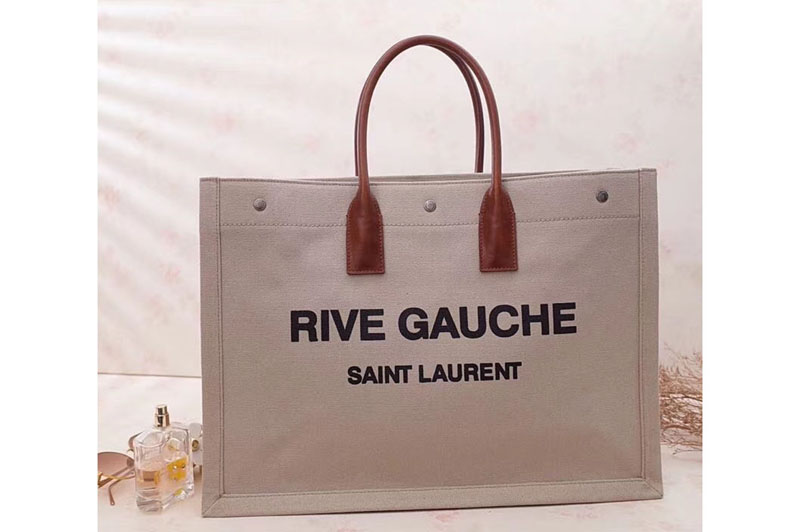 Replica Saint Laurent Rive Gauche Tote Bag In Brown Linen 499290