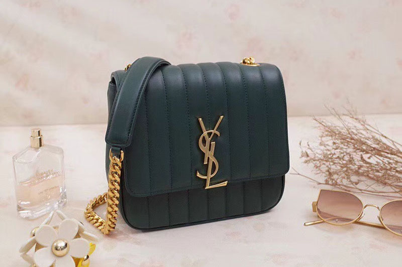 Replica Saint Laurent Medium Vicky Chain Bag Original Leather 532612 Green