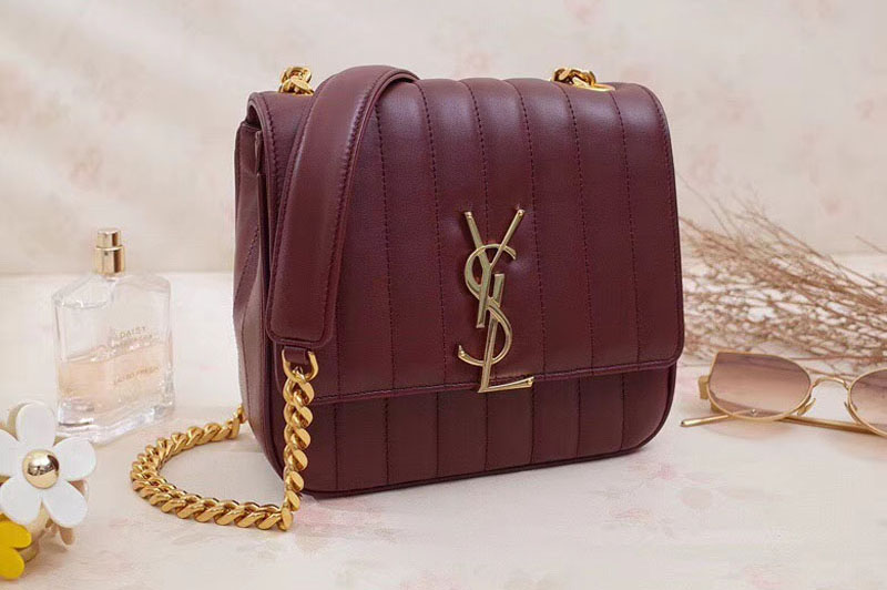 Saint Laurent Medium Vicky Chain Bag Original Leather 532612 Wine