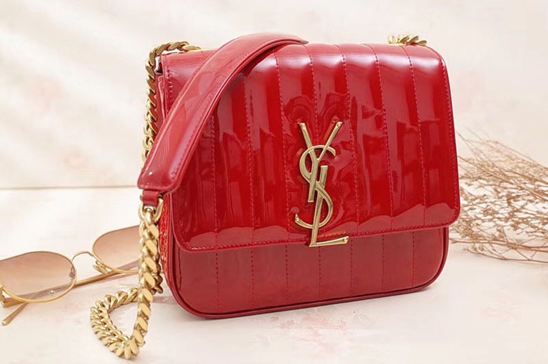 Replica Saint Laurent Medium Vicky Chain Bag Patent Leather 532612 Red