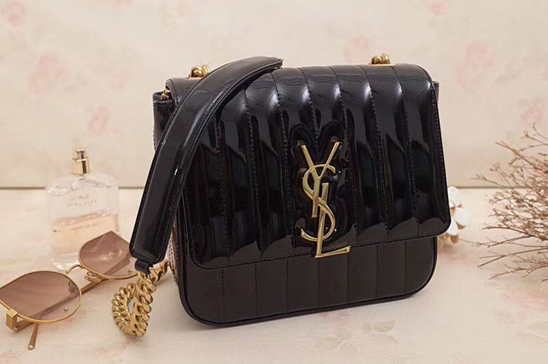 Replica Saint Laurent Medium Vicky Chain Bag Patent Leather 532612 Black