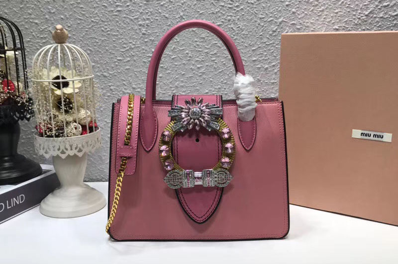 Replica Miu Miu 5BA043 Calfskin Leather Top Handle Bags Pink