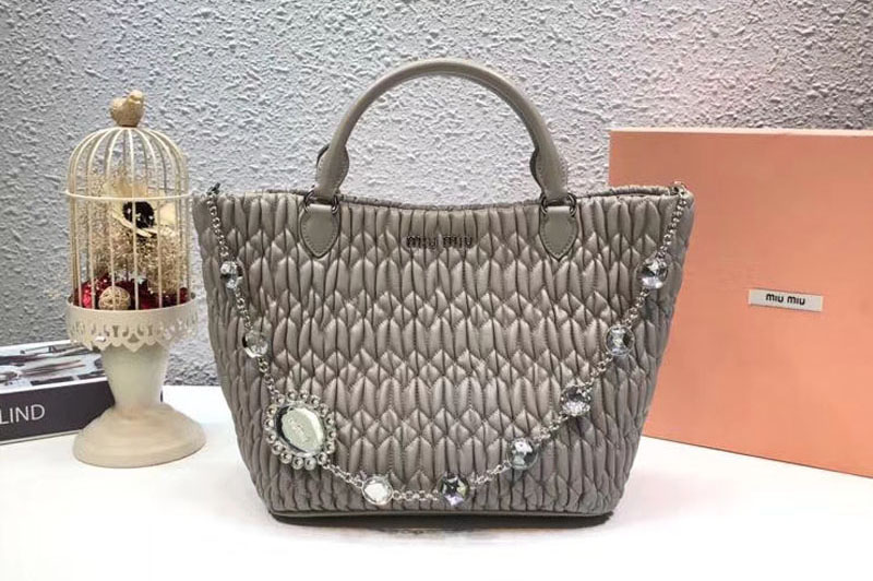 Replica Miu Miu Cloque Matelasse Nappa Leather Tote Bag 5BE896 Gray