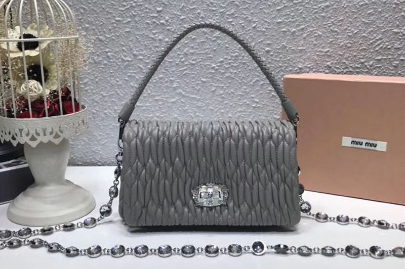 Replica Miu Miu Matelasse Nappa Leather Tote Bag 5BH012 Gray