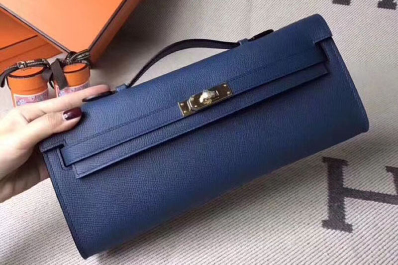 Replica Hermes Kelly Cut 31cm Epsom Leather Clutch Handmade Blue