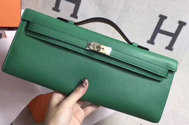 Replica Hermes Kelly Cut 31cm Swift Leather Clutch Handmade Green