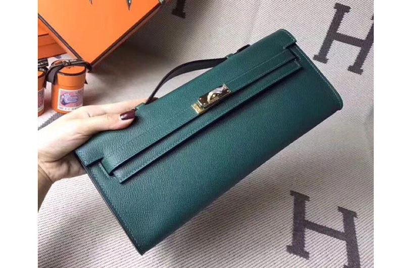 Replica Hermes Kelly Cut 31cm Epsom Leather Clutch Handmade Green