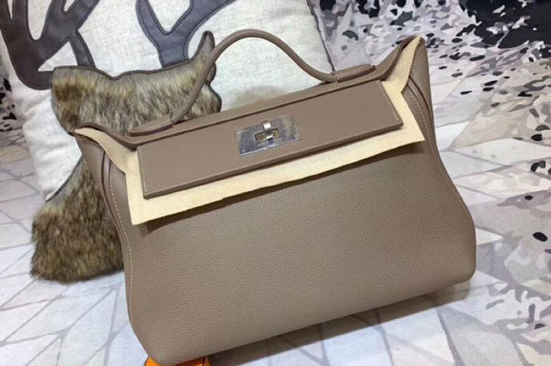 Replica Hermes Kellyw 24cm Original Togo Leather Bags Handmade Gray