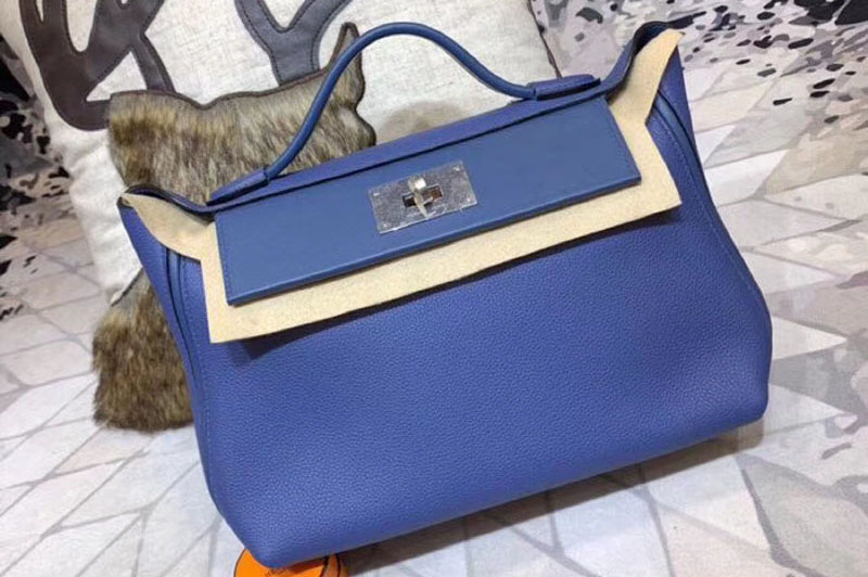 Replica Hermes Kellyw 24cm Original Togo Leather Bags Handmade Blue