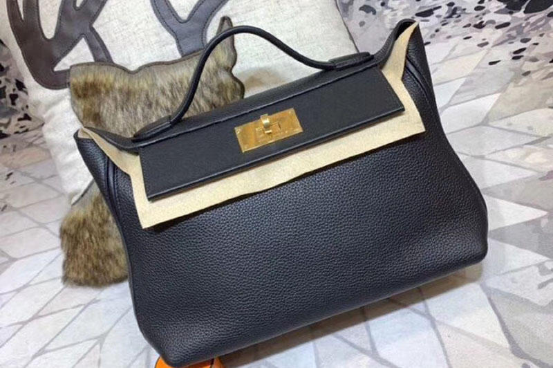 Replica Hermes Kellyw 24cm Original Togo Leather Bags Handmade Black