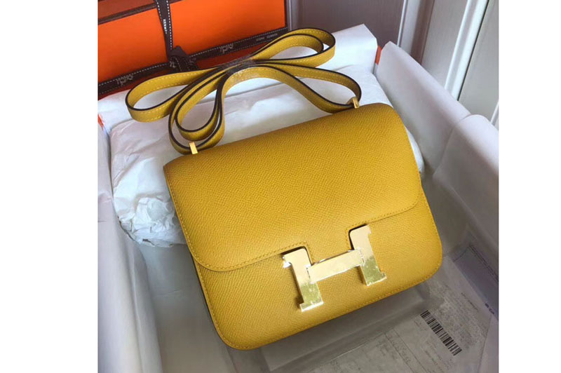 Replica Hermes Constance 19cm Bag Original Epsom Leather Gold Yellow