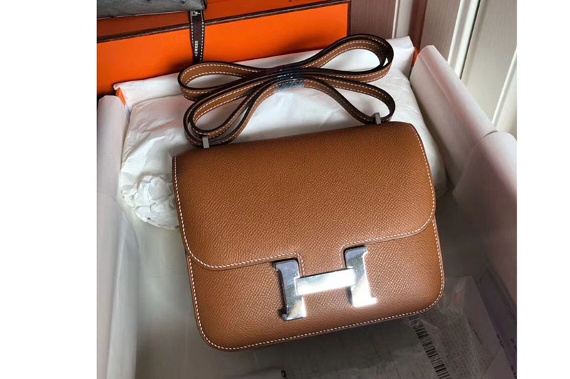 Replica Hermes Constance 19cm Bag Original Epsom Leather Silver Tan