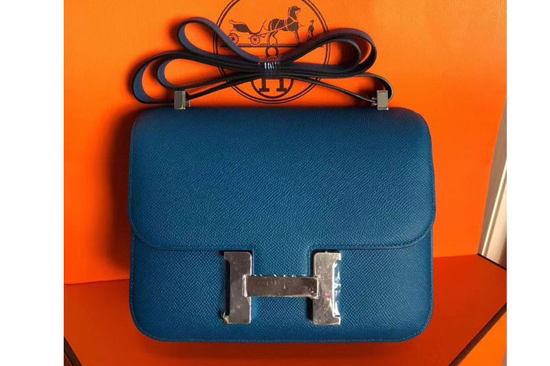 Replica Hermes Constance 24cm Bag Original Epsom Leather Silver Blue