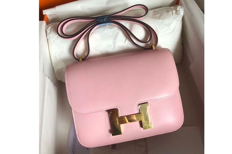 Replica Hermes Constance 19cm Bag Original Swift Leather Gold Pink