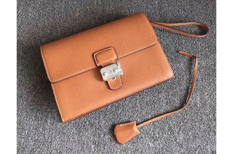 Replica Mens Hermes 24cm Clutch Bag Original Swift Leather Tan