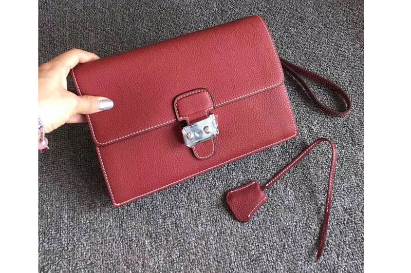 Replica Mens Hermes 24cm Clutch Bag Original Swift Leather Wine