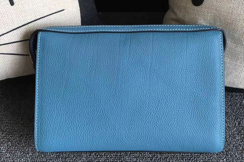 Replica Mens Hermes 24cm Clutch Original Swift Leather Bags Blue