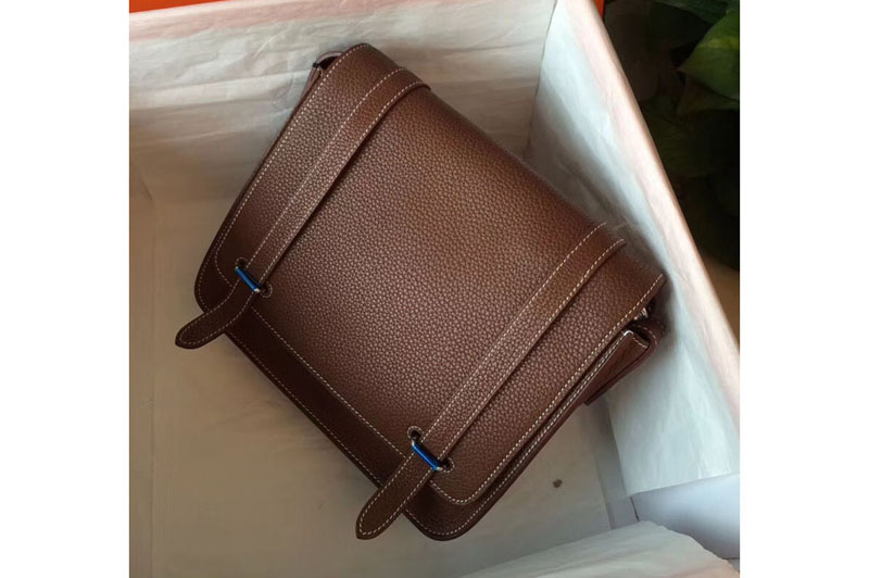 Replica Mens Hermes Steve 28mm Messenger Bags Original Togo Leather Brown