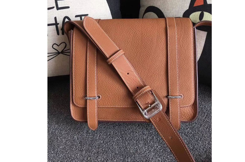 Replica Mens Hermes Steve 28mm Messenger Bags Original Togo Leather Tan