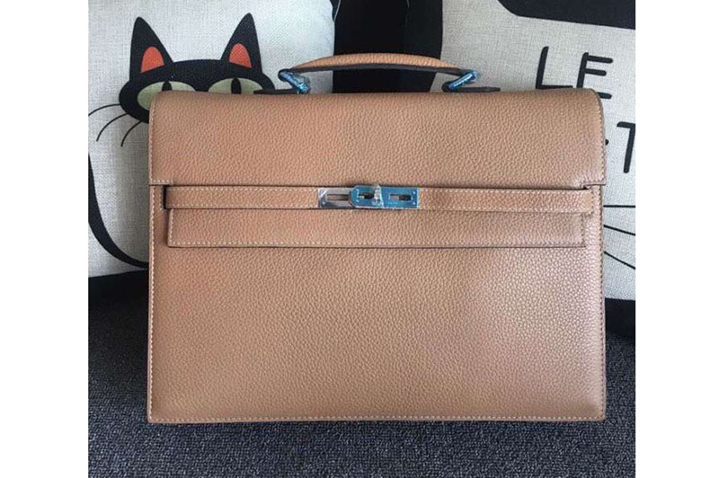 Replica Hermes Kelly Depeche 37mm Briefcase Bags Original Togo Leather Apricot